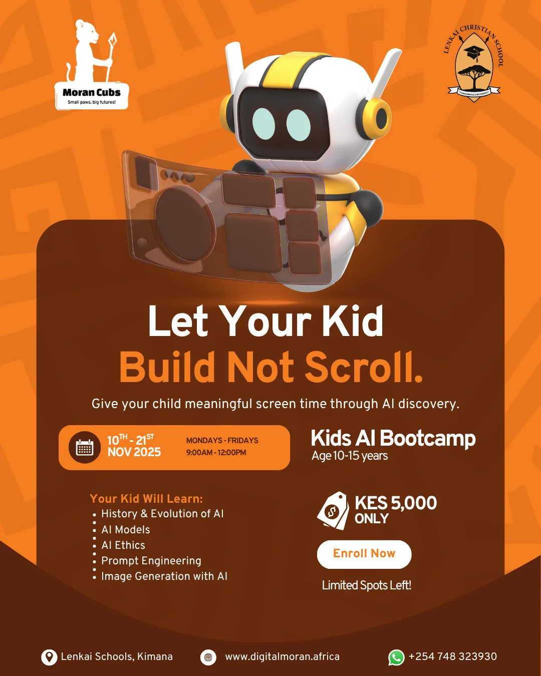 Digital Moran Cubs poster: Let Your Kid Build, Not Scroll